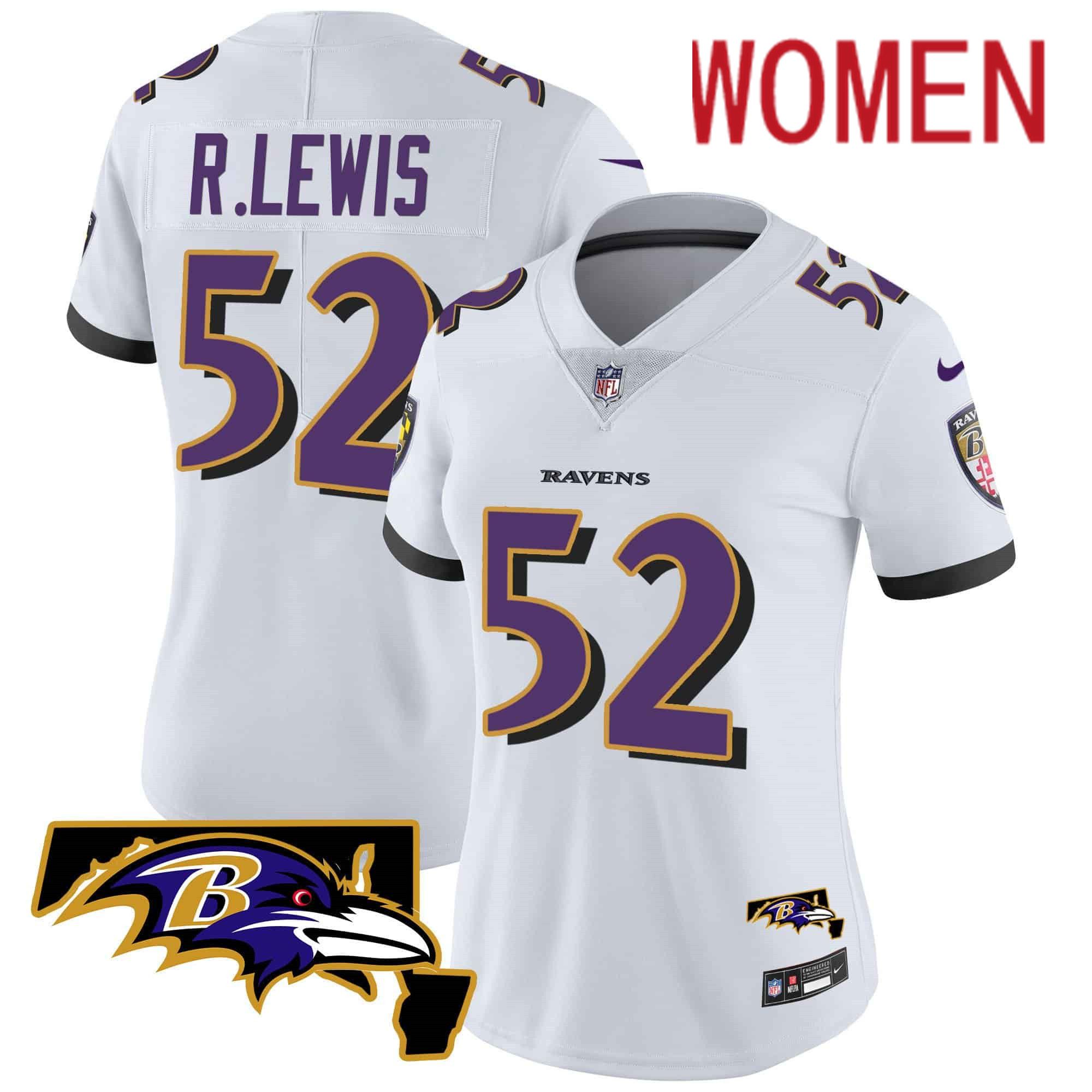 Women Baltimore Ravens #52 R.Lewis White 2024 Nike Maryland Patch Vapor Limited NFL Jersey